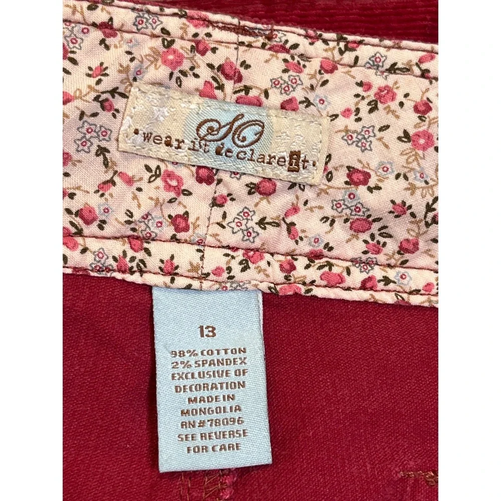 Y2K SO Wear It Declare It Red Corduroy Flare Leg Pants 2000s Low Rise Boho Sz 13